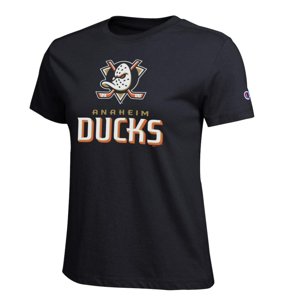 Anaheim Ducks Champion Women's Wordmark Lockup T-Shirt - Black | US 203898232