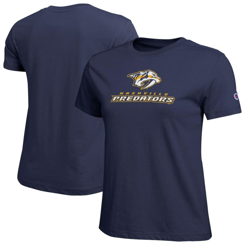 Nashville Predators Champion Women's Wordmark Lockup T-Shirt - Navy | US 203898235