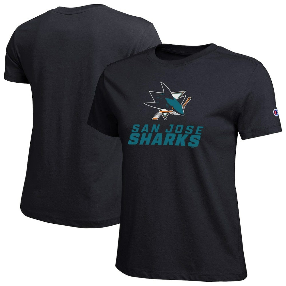 San Jose Sharks Champion Women's Wordmark Lockup T-Shirt - Black | US 203898242