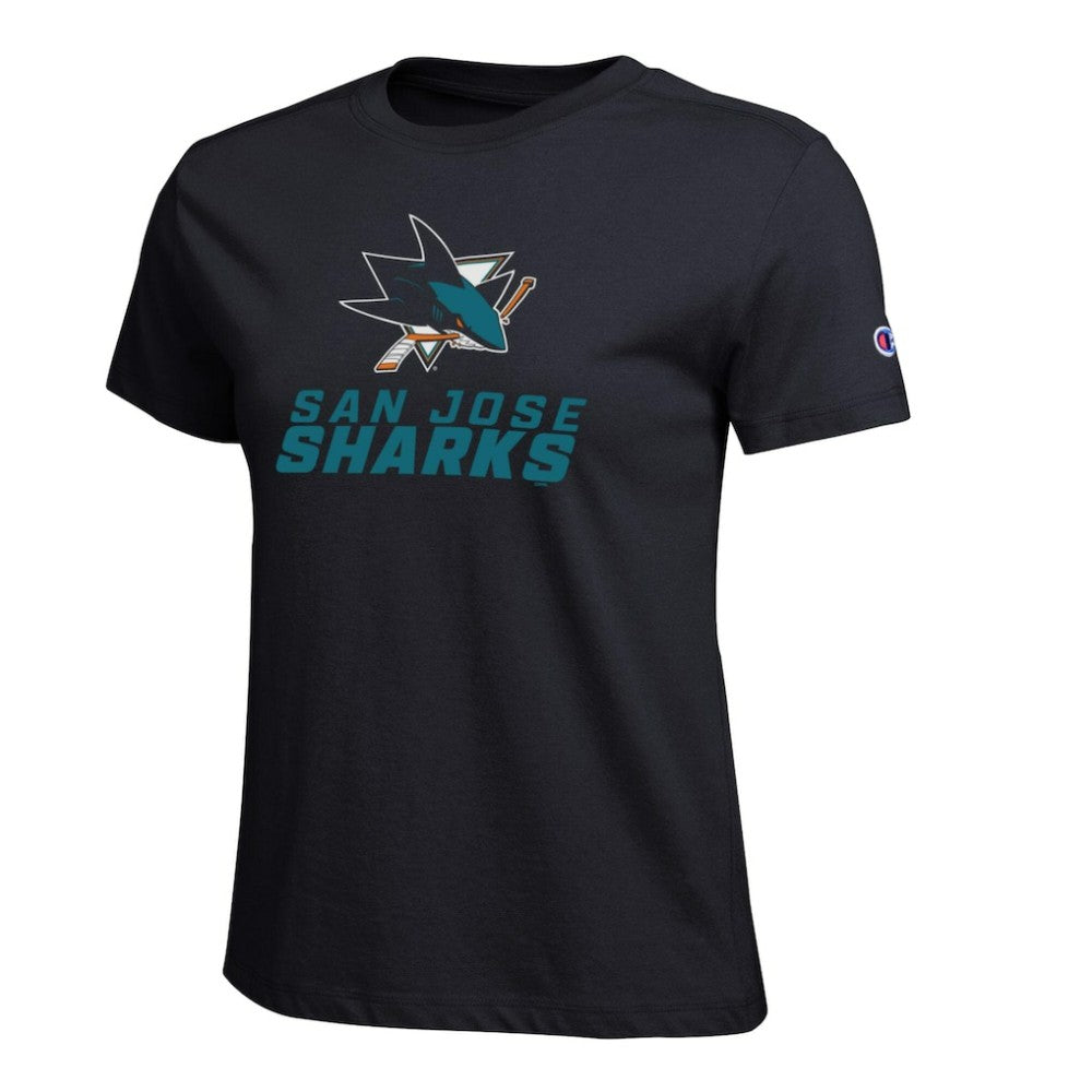 San Jose Sharks Champion Women's Wordmark Lockup T-Shirt - Black | US 203898242