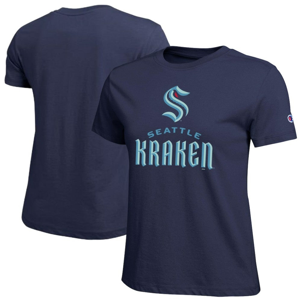 Seattle Kraken Champion Women's Wordmark Lockup T-Shirt - Navy | US 203898243