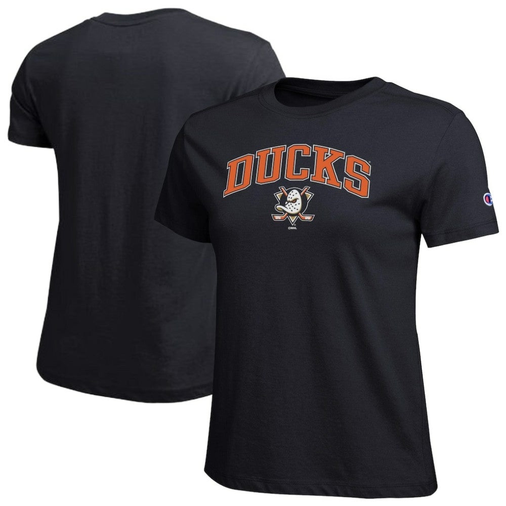 Anaheim Ducks Champion Women's Arch Mascot Logo T-Shirt - Black | US 203898262