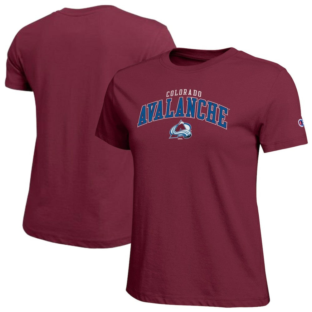 Colorado Avalanche Champion Women's Arch Mascot Logo T-Shirt - Burgundy | US 203898267