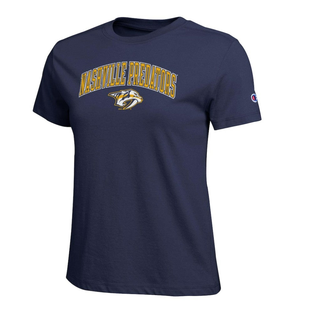 Nashville Predators Champion Women's Arch Mascot Logo T-Shirt - Navy | US 203898277