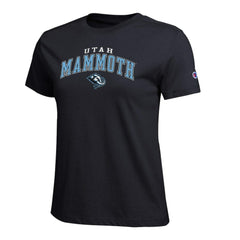 Utah Mammoth Champion Women's Arch Mascot Logo T-Shirt - Black | US 203898282