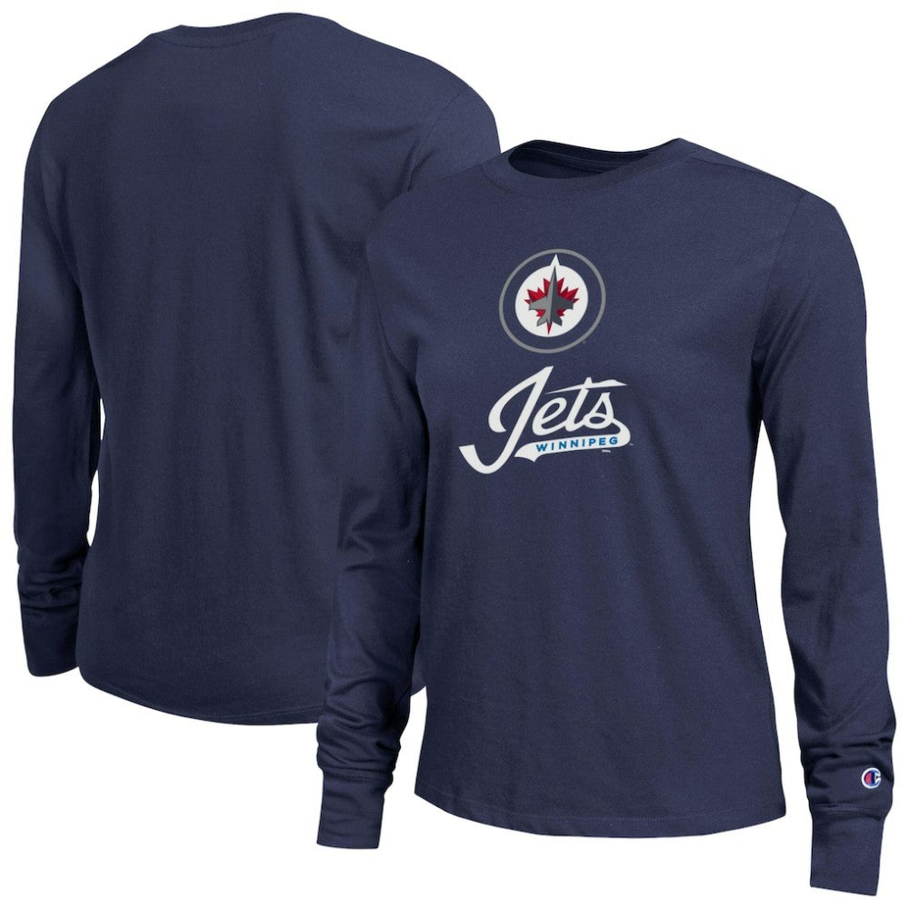 Winnipeg Jets Champion Women's Wordmark Lockup Long Sleeve T-Shirt - Navy | US 203898293