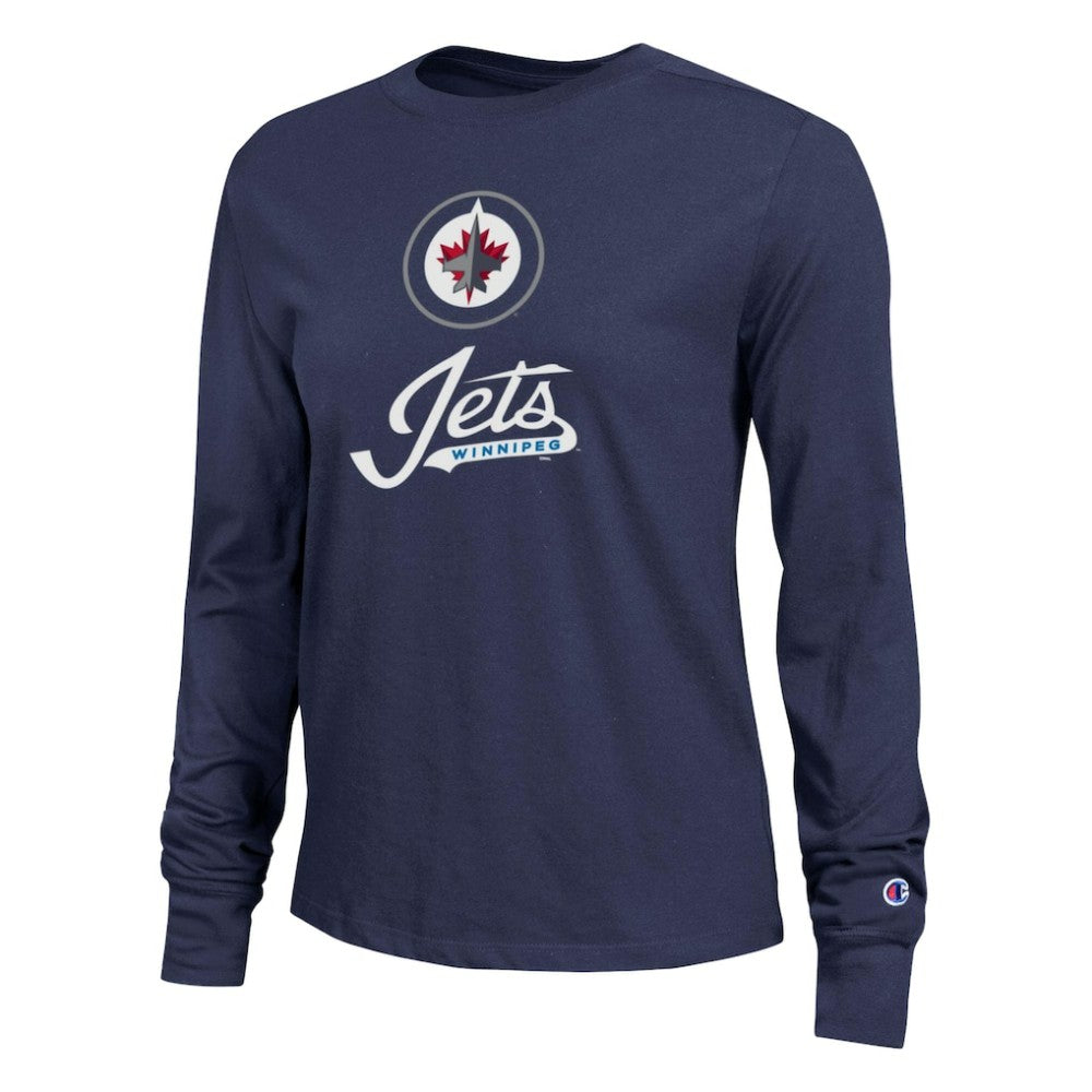 Winnipeg Jets Champion Women's Wordmark Lockup Long Sleeve T-Shirt - Navy | US 203898293