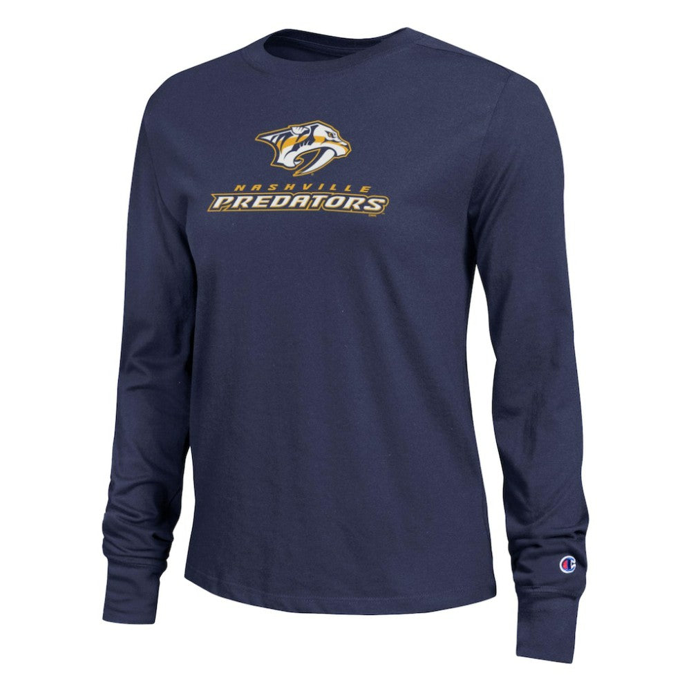 Nashville Predators Champion Women's Wordmark Lockup Long Sleeve T-Shirt - Navy | US 203898294