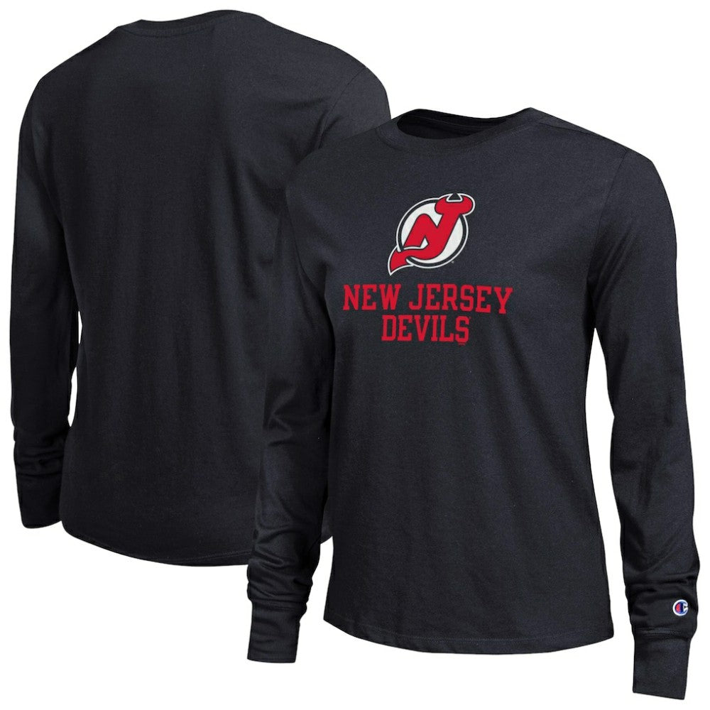 New Jersey Devils Champion Women's Wordmark Lockup Long Sleeve T-Shirt - Black | US 203898295