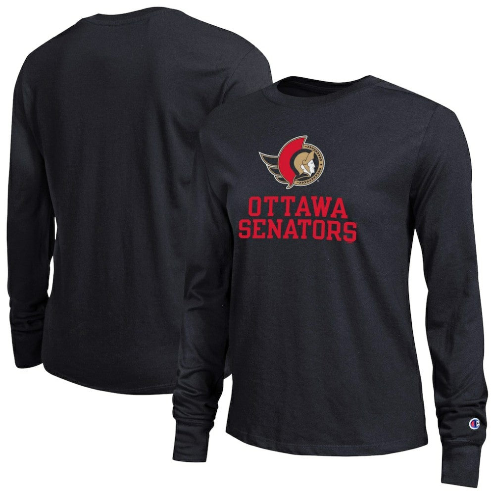 Ottawa Senators Champion Women's Wordmark Lockup Long Sleeve T-Shirt - Black | US 203898298