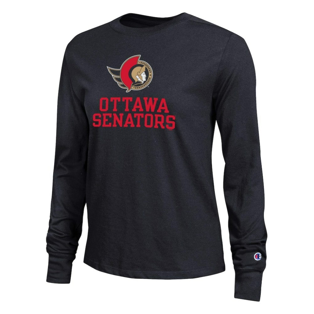 Ottawa Senators Champion Women's Wordmark Lockup Long Sleeve T-Shirt - Black | US 203898298
