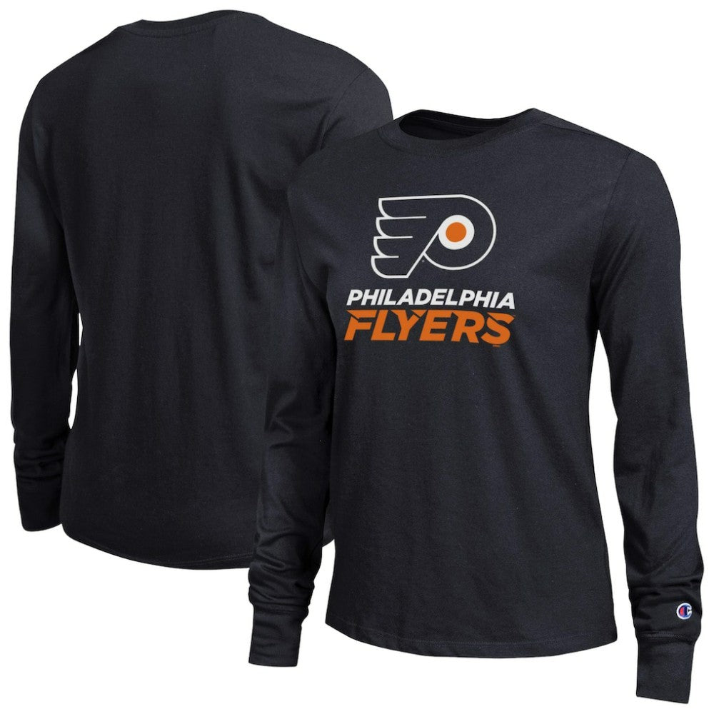 Philadelphia Flyers Champion Women's Wordmark Lockup Long Sleeve T-Shirt - Black | US 203898299