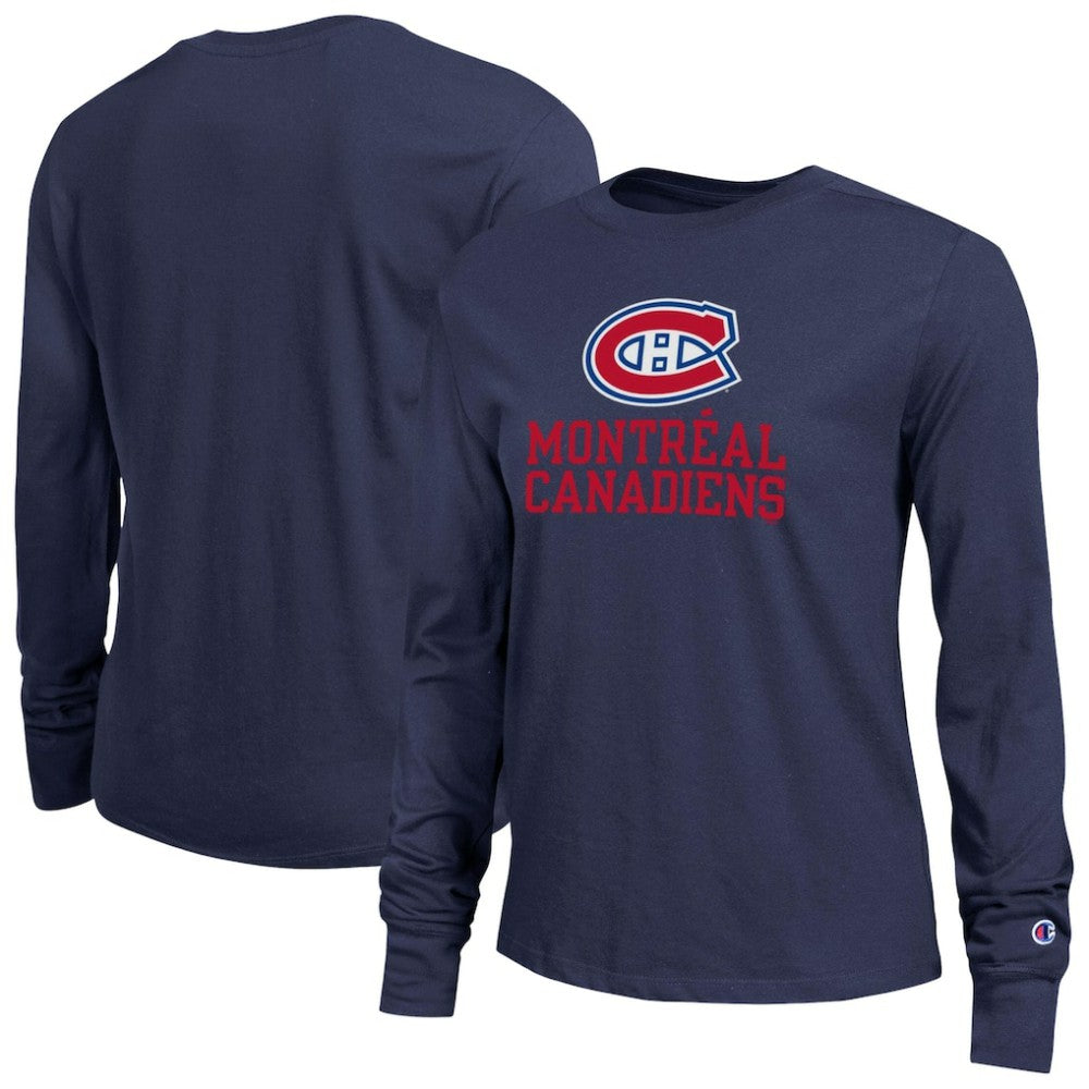 Montreal Canadiens Champion Women's Wordmark Lockup Long Sleeve T-Shirt - Navy | US 203898300