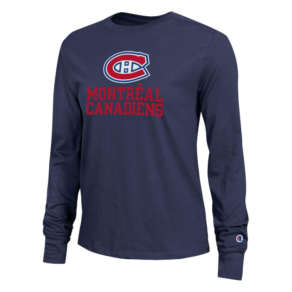 Montreal Canadiens Champion Women's Wordmark Lockup Long Sleeve T-Shirt - Navy | US 203898300