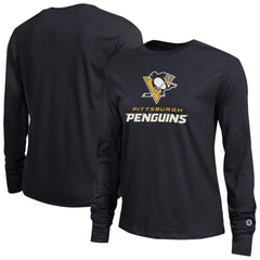 Pittsburgh Penguins Champion Women's Wordmark Lockup Long Sleeve T-Shirt - Black | US 203898301