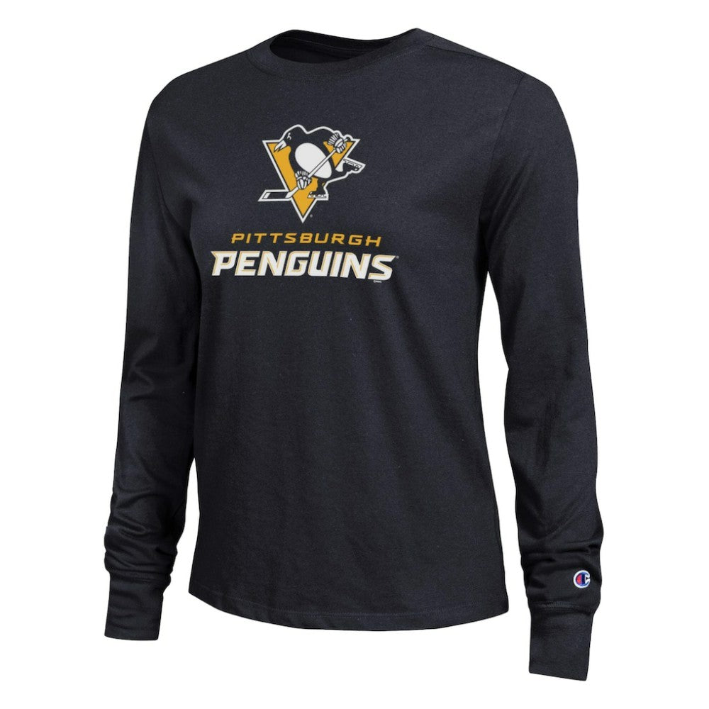 Pittsburgh Penguins Champion Women's Wordmark Lockup Long Sleeve T-Shirt - Black | US 203898301