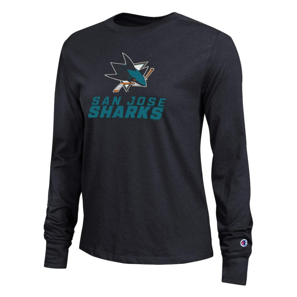 San Jose Sharks Champion Women's Wordmark Lockup Long Sleeve T-Shirt - Black | US 203898302