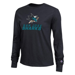 San Jose Sharks Champion Women's Wordmark Lockup Long Sleeve T-Shirt - Black | US 203898302
