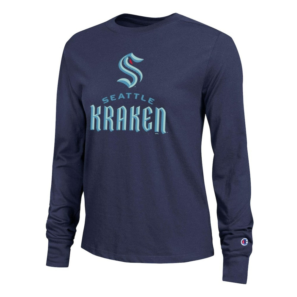 Seattle Kraken Champion Women's Wordmark Lockup Long Sleeve T-Shirt - Navy | US 203898303