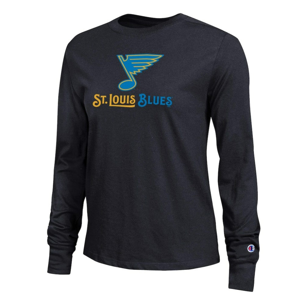 St. Louis Blues Champion Women's Wordmark Lockup Long Sleeve T-Shirt - Black | US 203898304