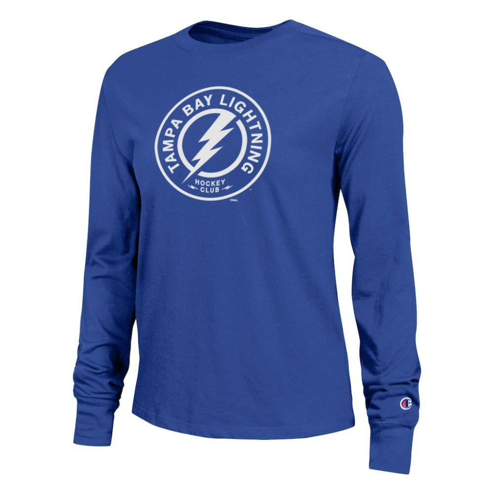 Tampa Bay Lightning Champion Women's Wordmark Lockup Long Sleeve T-Shirt - Royal | US 203898305