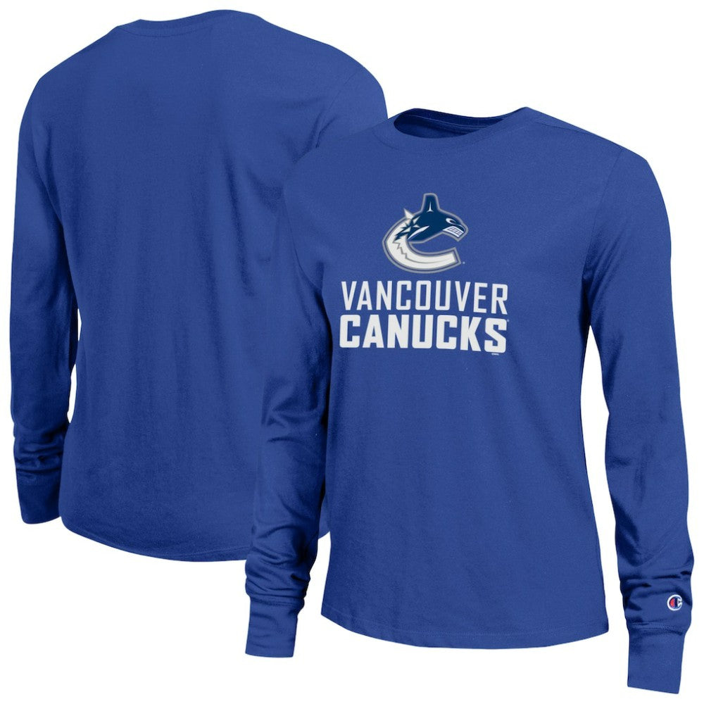 Vancouver Canucks Champion Women's Wordmark Lockup Long Sleeve T-Shirt - Royal | US 203898308