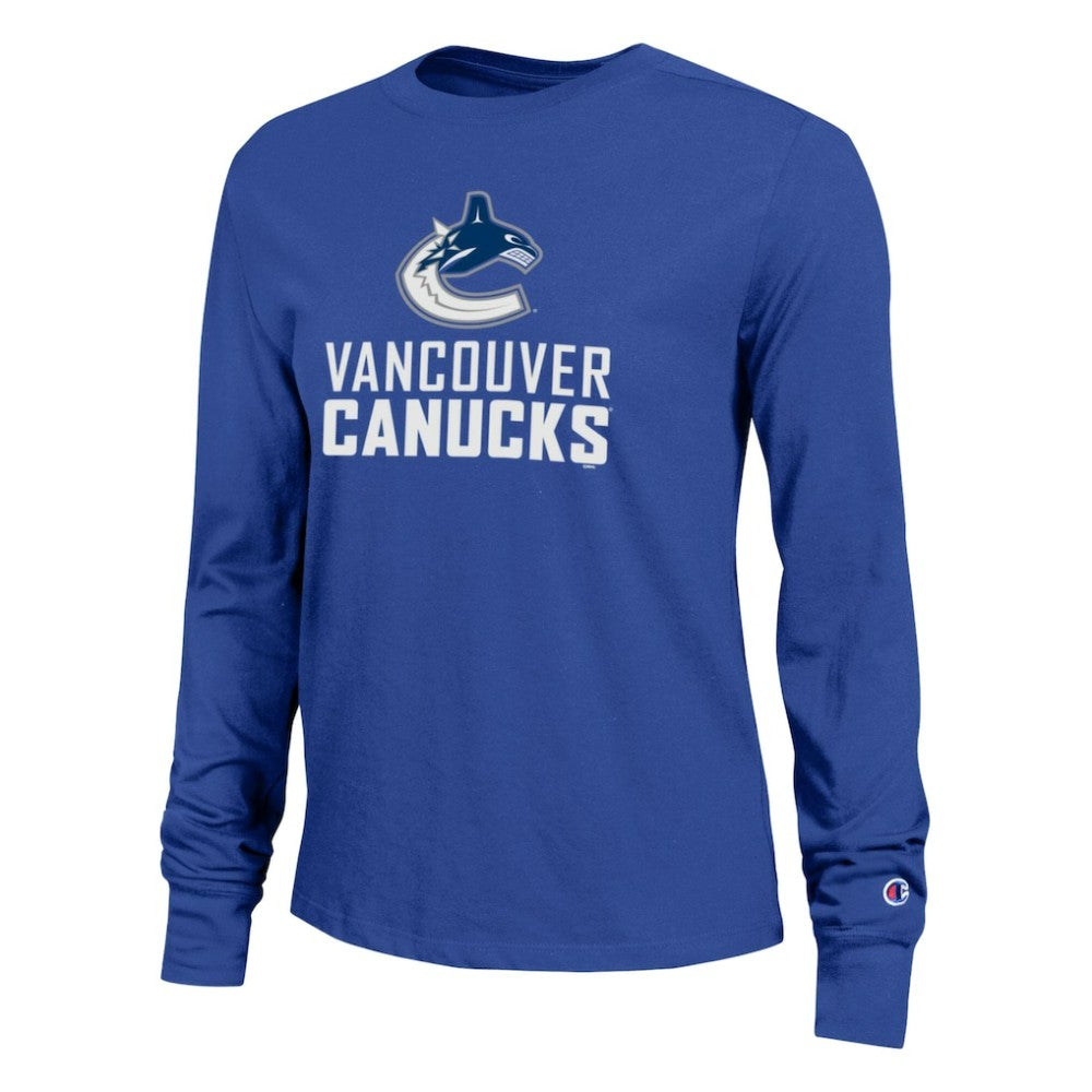 Vancouver Canucks Champion Women's Wordmark Lockup Long Sleeve T-Shirt - Royal | US 203898308