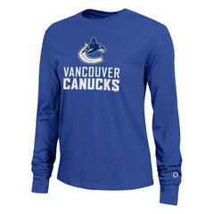 Vancouver Canucks Champion Women's Wordmark Lockup Long Sleeve T-Shirt - Royal | US 203898308