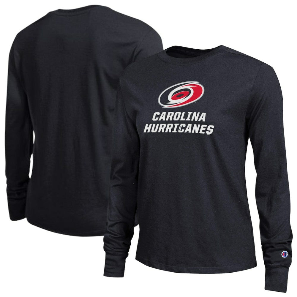 Carolina Hurricanes Champion Women's Wordmark Lockup Long Sleeve T-Shirt - Black | US 203898316