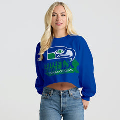 Seattle Seahawks Spirit Jersey Women's Super Bowl LX Champions Retro Cropped Long Sleeve T-Shirt - Royal T-shirts