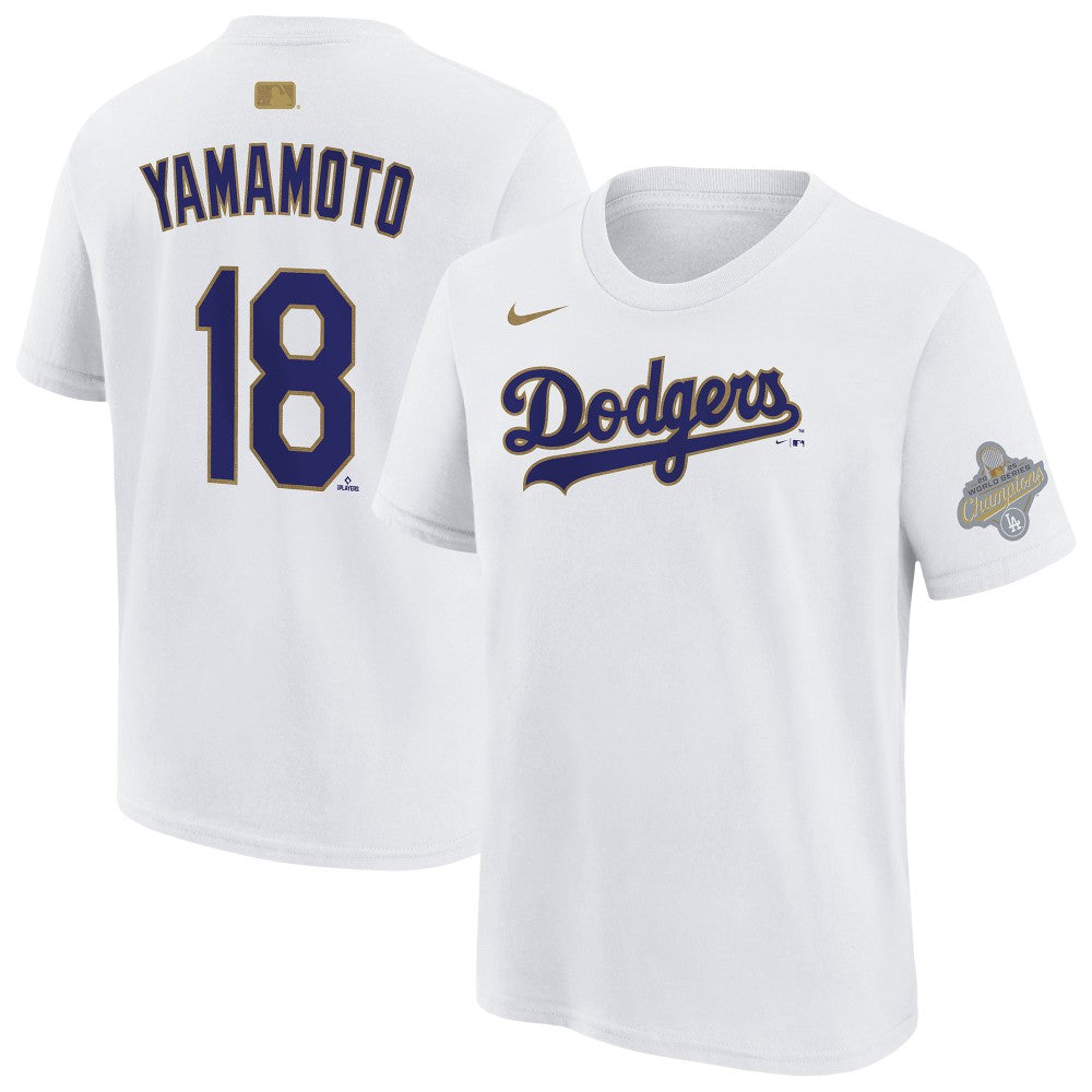 Yoshinobu Yamamoto Los Angeles Dodgers Nike Youth 2026 Gold Collection Name & Number T-Shirt - White T-shirts