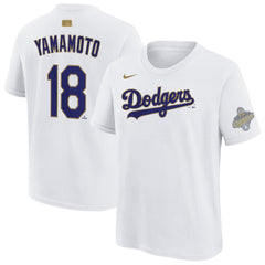Yoshinobu Yamamoto Los Angeles Dodgers Nike Youth 2026 Gold Collection Name & Number T-Shirt - White T-shirts