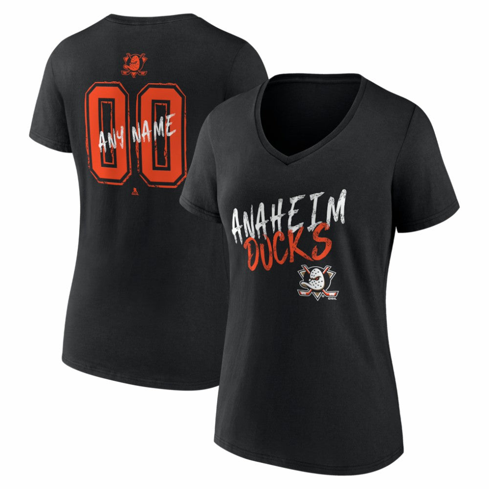 Anaheim Ducks Women's Hustle Personalized Name & Number V-Neck T-Shirt - Black | US 203920978