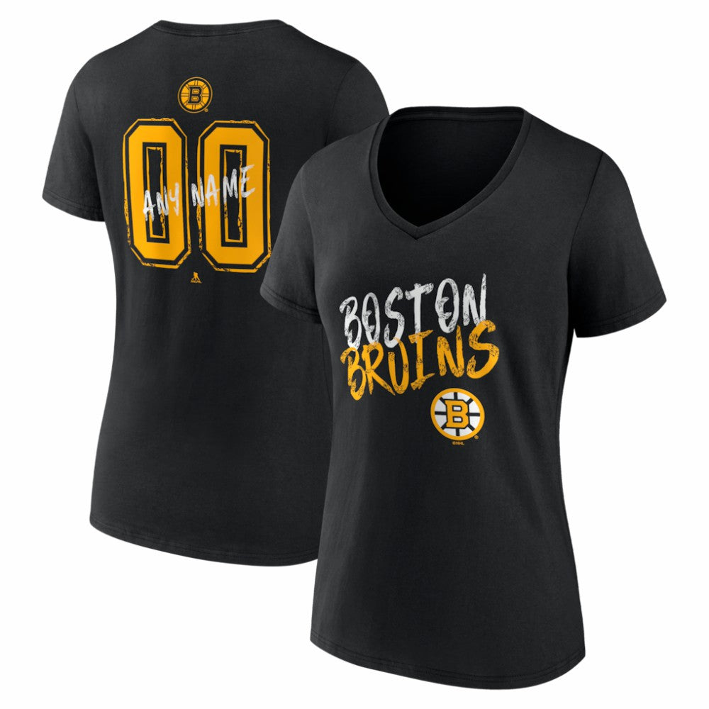 Boston Bruins Women's Hustle Personalized Name & Number V-Neck T-Shirt - Black | US 203920984