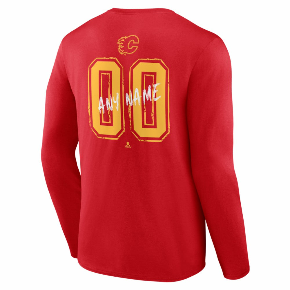 Calgary Flames Hustle Personalized Name & Number Long Sleeve T-Shirt - Red | US 203920990