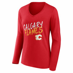 Calgary Flames Women's Hustle Personalized Name & Number Long Sleeve V-Neck T-Shirt - Red | US 203920993
