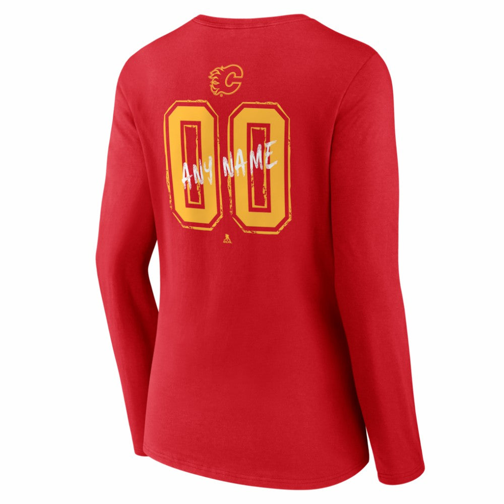 Calgary Flames Women's Hustle Personalized Name & Number Long Sleeve V-Neck T-Shirt - Red | US 203920993