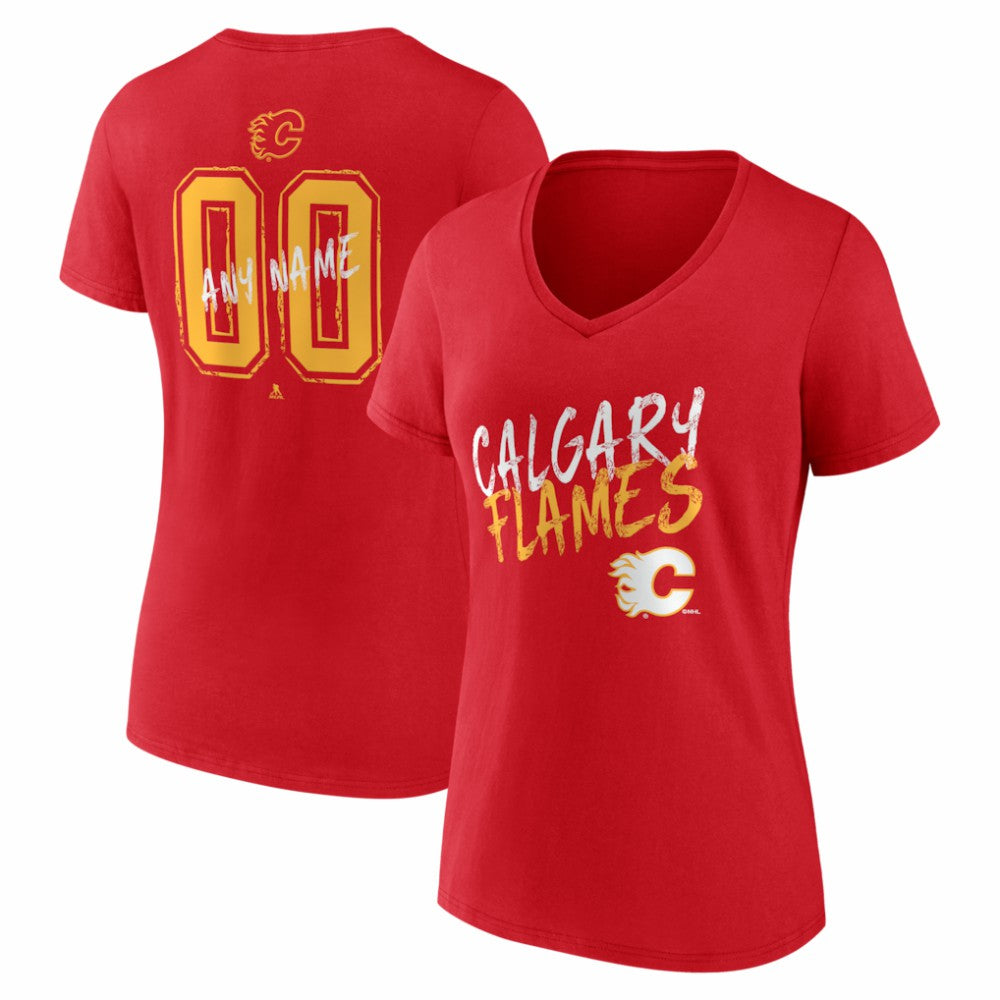 Calgary Flames Women's Hustle Personalized Name & Number V-Neck T-Shirt - Red | US 203920994