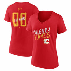 Calgary Flames Women's Hustle Personalized Name & Number V-Neck T-Shirt - Red | US 203920994