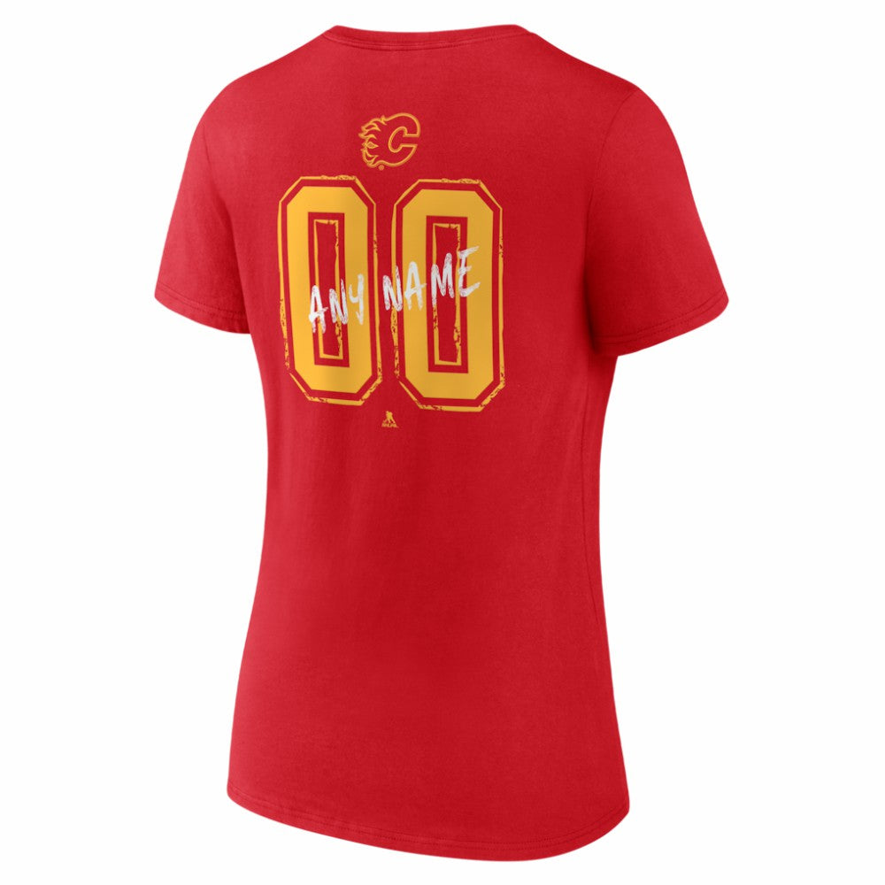 Calgary Flames Women's Hustle Personalized Name & Number V-Neck T-Shirt - Red | US 203920994