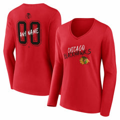Chicago Blackhawks Women's Hustle Personalized Name & Number Long Sleeve V-Neck T-Shirt - Red | US 203921005