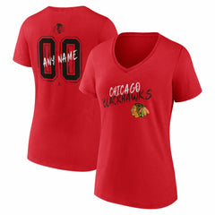 Chicago Blackhawks Women's Hustle Personalized Name & Number V-Neck T-Shirt - Red | US 203921006