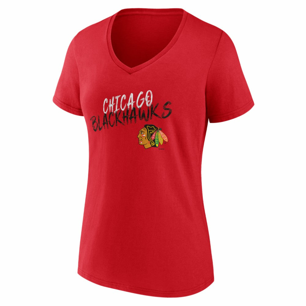 Chicago Blackhawks Women's Hustle Personalized Name & Number V-Neck T-Shirt - Red | US 203921006