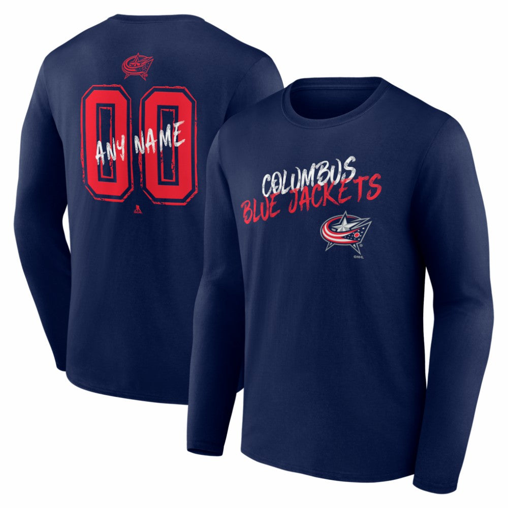 Columbus Blue Jackets Hustle Personalized Name & Number Long Sleeve T-Shirt - Navy | US 203921015