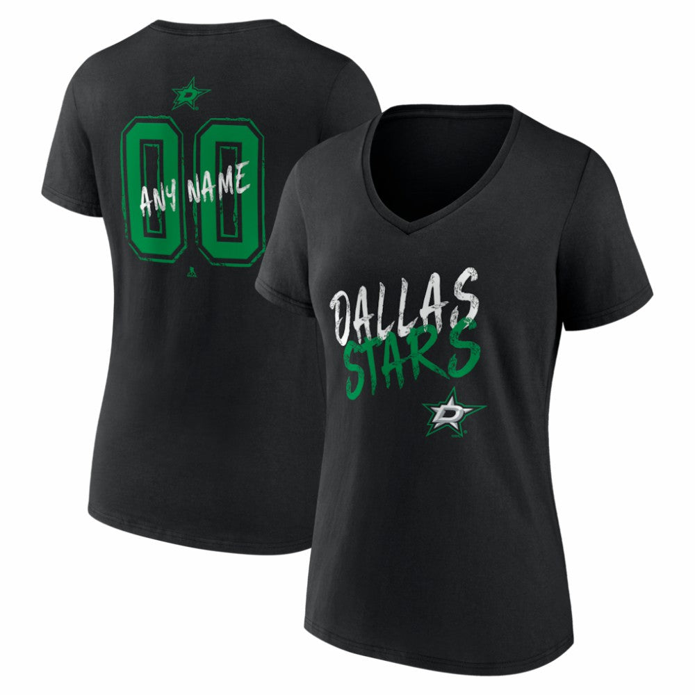 Dallas Stars Women's Hustle Personalized Name & Number V-Neck T-Shirt - Black | US 203921024