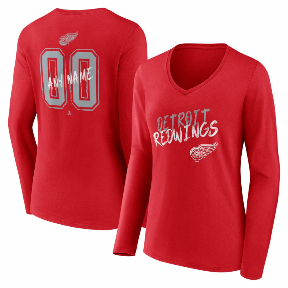 Detroit Red Wings Women's Hustle Personalized Name & Number Long Sleeve V-Neck T-Shirt - Red | US 203921029