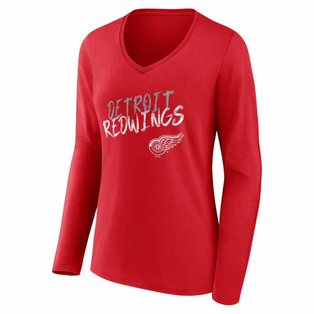 Detroit Red Wings Women's Hustle Personalized Name & Number Long Sleeve V-Neck T-Shirt - Red | US 203921029
