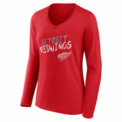 Detroit Red Wings Women's Hustle Personalized Name & Number Long Sleeve V-Neck T-Shirt - Red | US 203921029