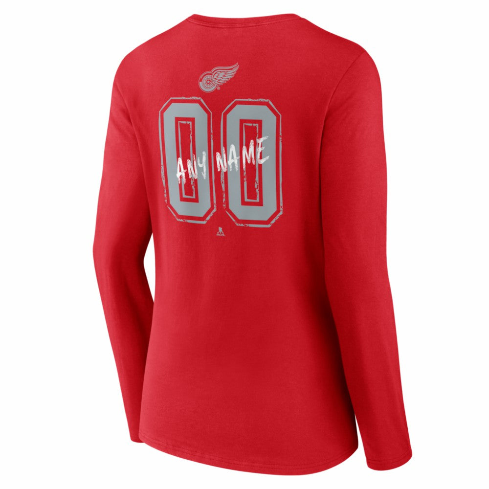 Detroit Red Wings Women's Hustle Personalized Name & Number Long Sleeve V-Neck T-Shirt - Red | US 203921029