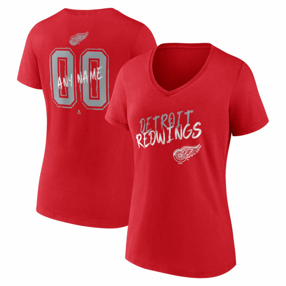 Detroit Red Wings Women's Hustle Personalized Name & Number V-Neck T-Shirt - Red | US 203921030